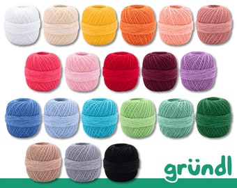 Gründl 50 g fil à crochet 10 fils de coton mercerisé durables 20 couleurs