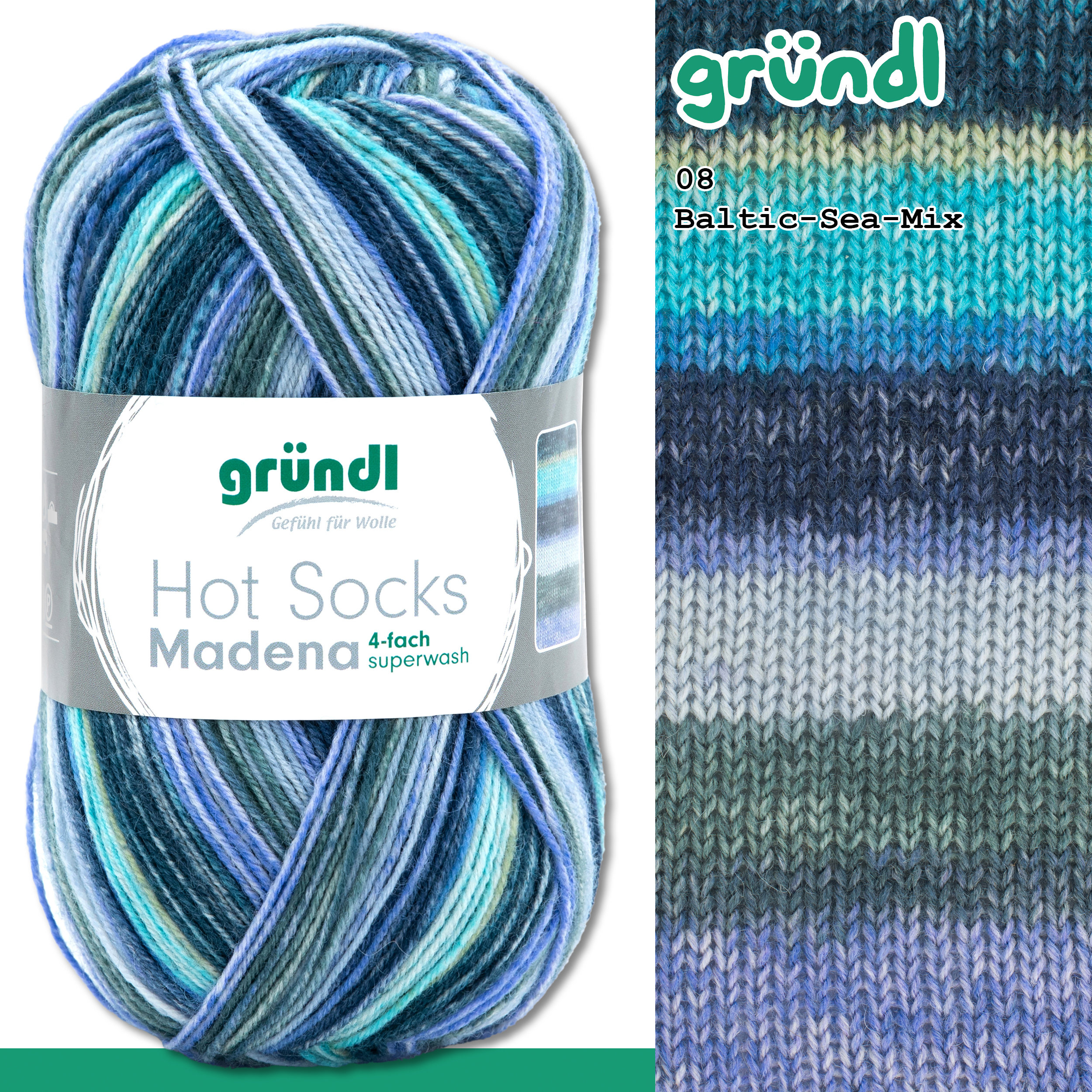 Gründl 100 G Hot Socks Madena 4-fädg Sockenwolle Farbverlaufswolle