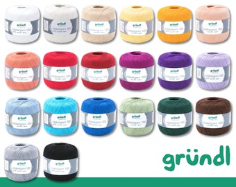 Gründl 100 g fil à crochet 100 coton uni mercerisé gazé résistant 20 couleurs