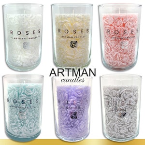 600 g scented candle &quot;Roses&quot; in a noble glass | Relief candle | 6 colors to choose from