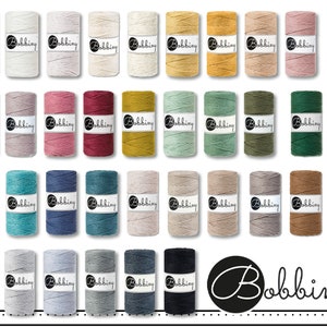 Bobbiny 10 Meter Macrame Cord Ø 3 mm Cord Sold by the Meter 36 Colors