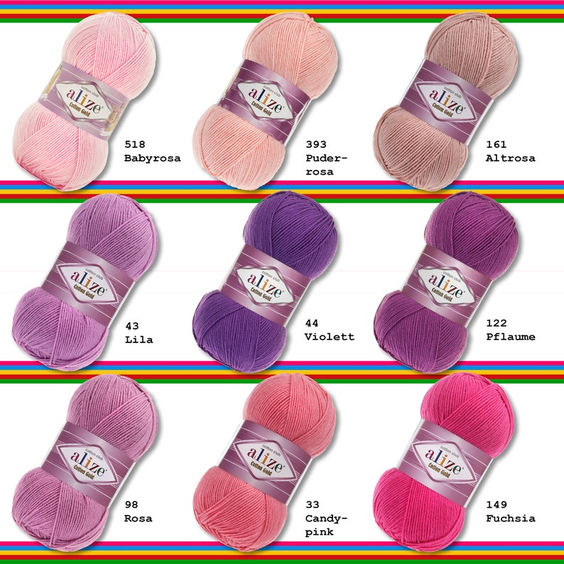 Alize Cotton Gold Wolle - 3x100g Set Mit Etiketten Für Strick- Und Häkelprojekte