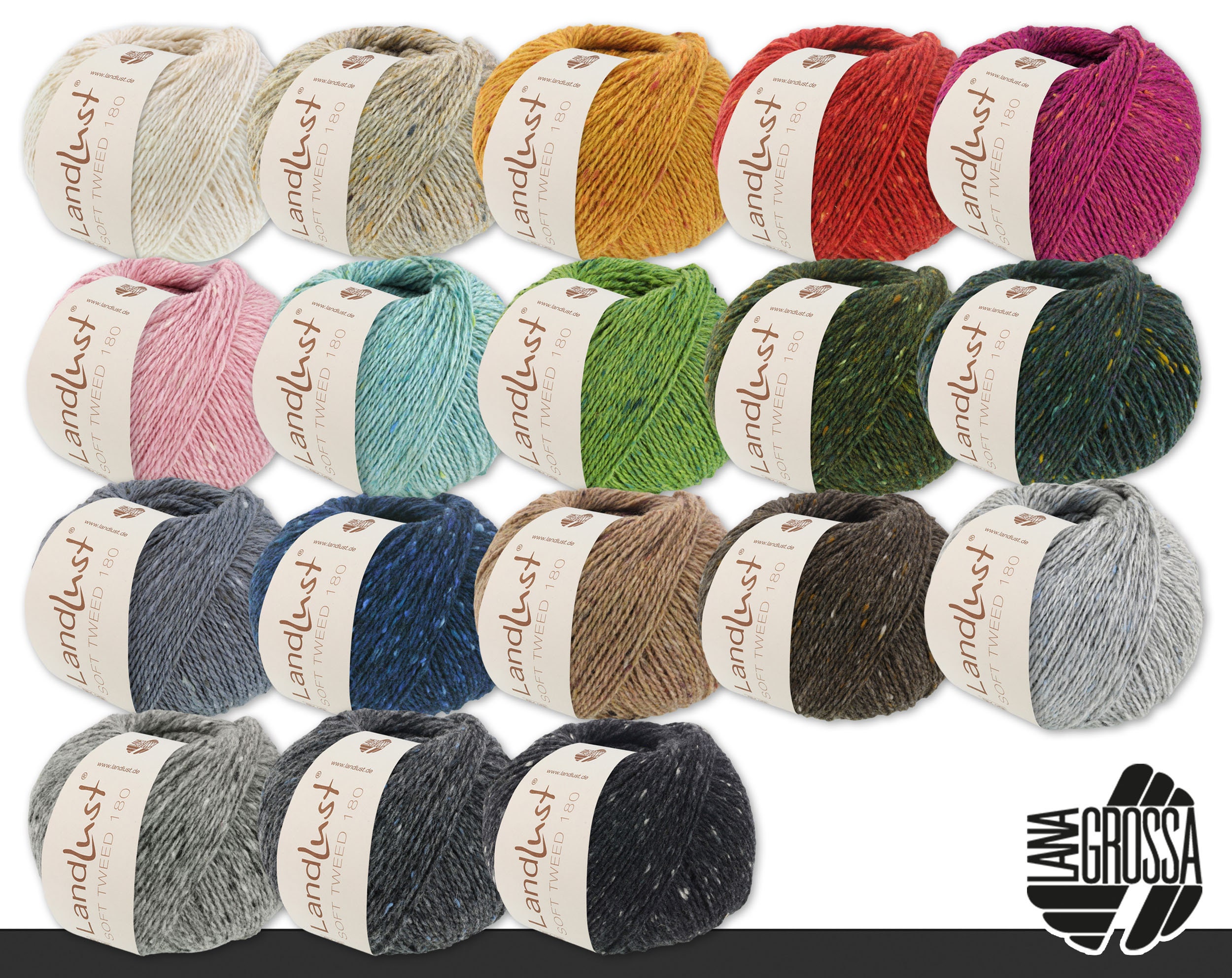 Lana Grossa 5 x 50 g Landlust Soft Tweed 180 mottled knitting crochet wool yarn tweed yarn new wool multi-colored knobs 18 colors