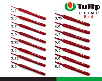 Tulip Etimo Red Häkelnadel mit Komfortgriff ergonomischer Griff glatte Oberfläche 15 Größen