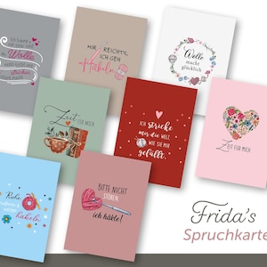 Frida's Spruchkarten A6 mit Spruch Wolle Garn Stricken Häkeln 350g Karton Postkarte 8 Motive
