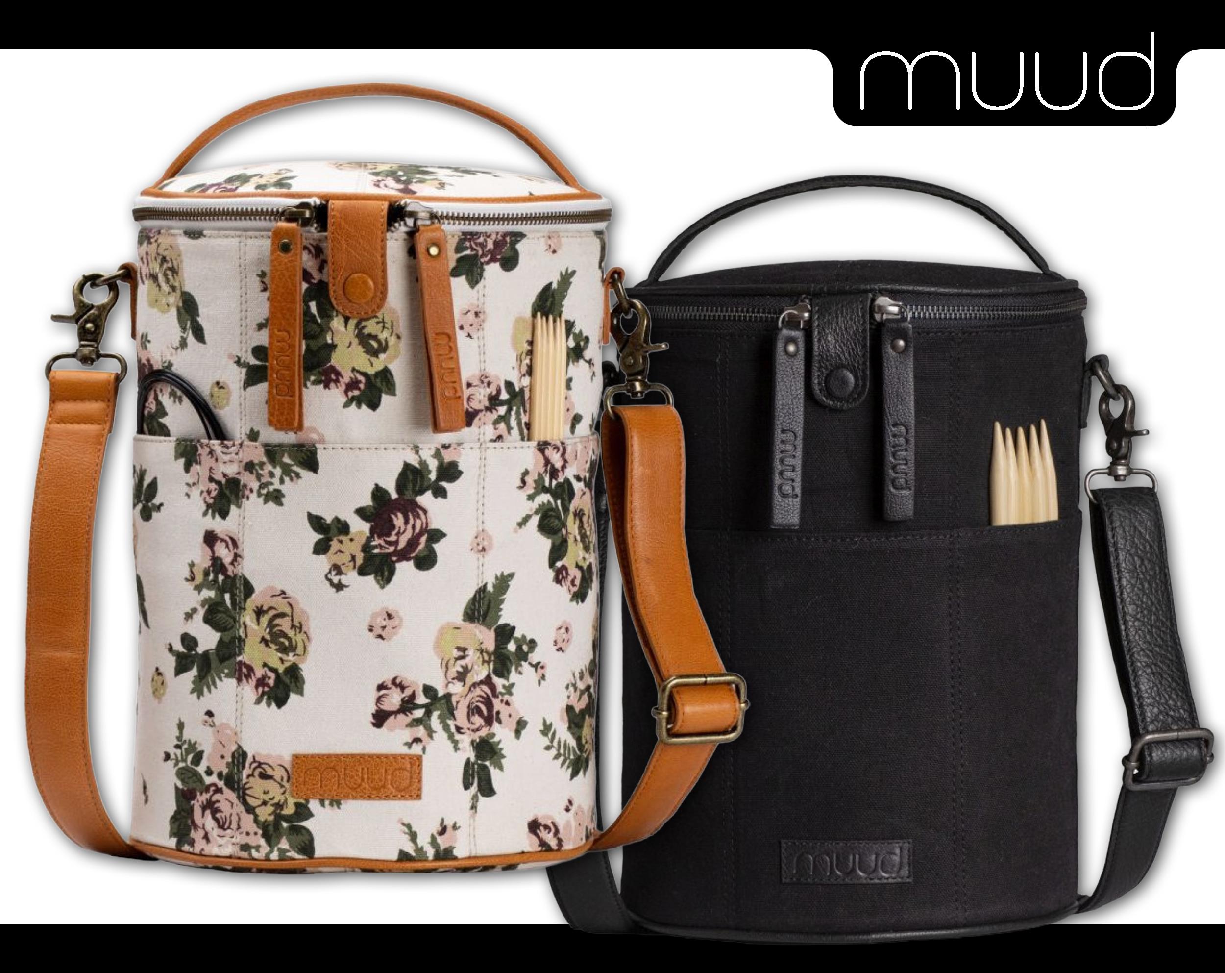 Muud Canvas Saturn XL Flower Black Shoulder Bag Storage Knitting