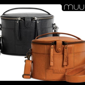 muud Enturn handmade leather bag storage for knitting and crochet objects in 2 colors