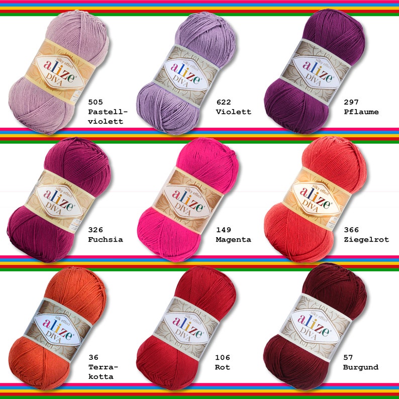 Alize 100 g Diva Wool Yarn Silk Effect Soft Crochet Knitting 65 Colors image 4