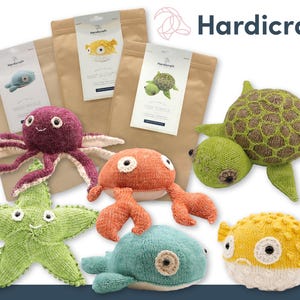Set da lavoro a maglia Hardicraft con animali marini, amigurumi, peluche in lana, 6 set