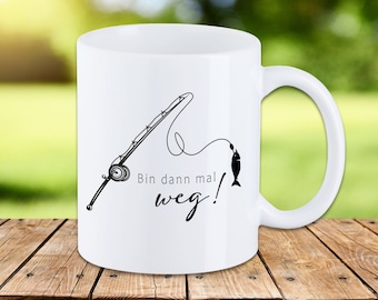 Mug with saying "I'm off then! - Fishing" T31 ceramic white fishing hobby gift 330 ml