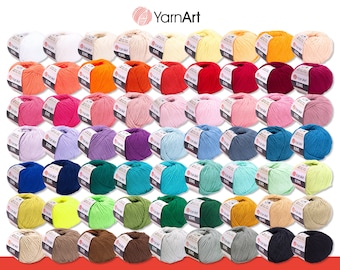 YarnArt 5 x 50 g Jeans Tricot Crochet Bébé Laine Fil Laine Coton Couleurs Pastel 63 Couleurs