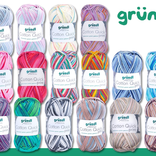 Gründl 50 g de coton à impression rapide, fil de laine d'été, tricot, 16 couleurs