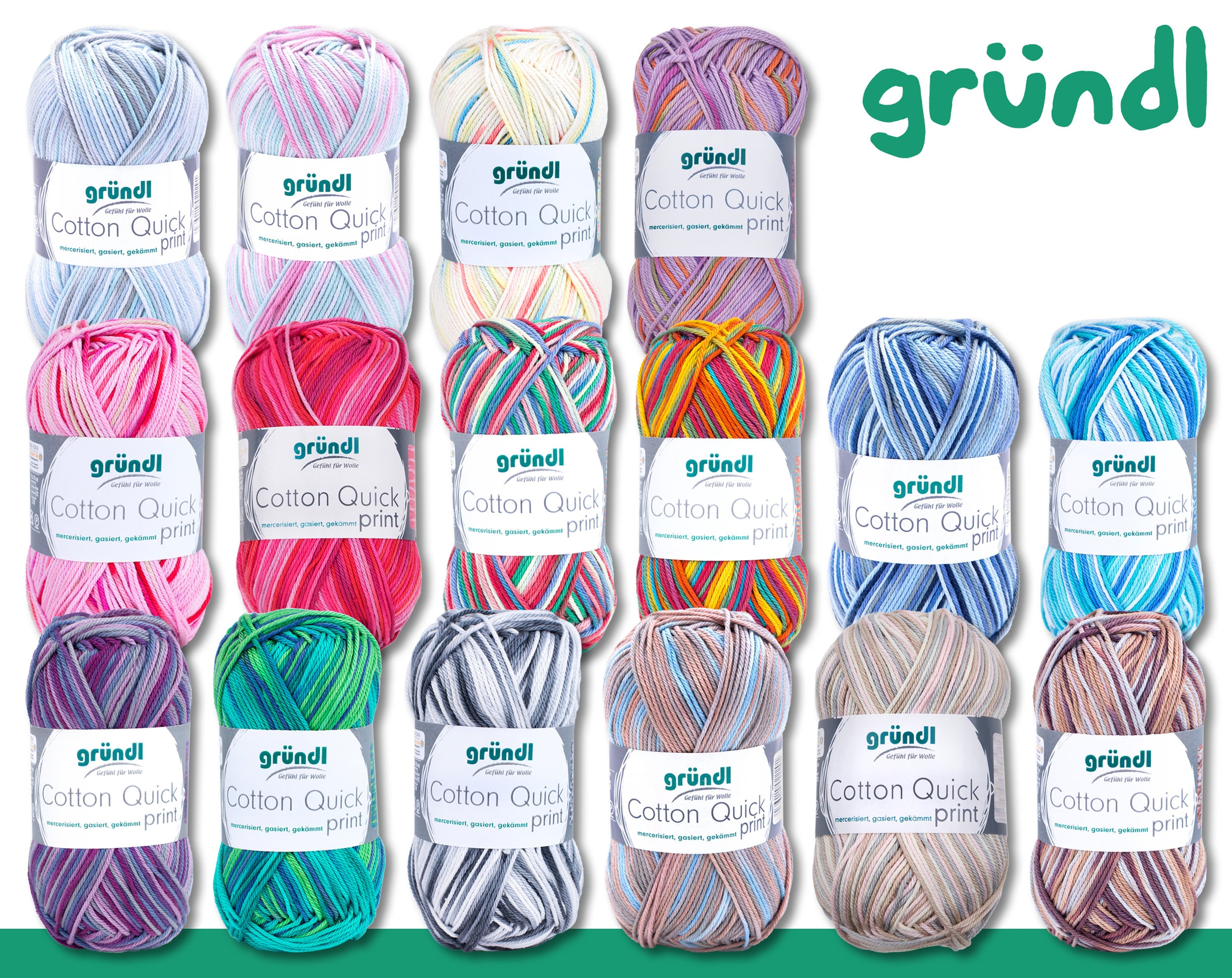 Gründl 50 G Cotton Quick Print Cotton Summer Wool Yarn Crochet Knitting 16  Colors 