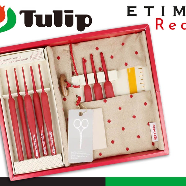 Tulip Etimo Red Häkelnadel-Set Softgriff Handarbeit Zubehör Stoffetui