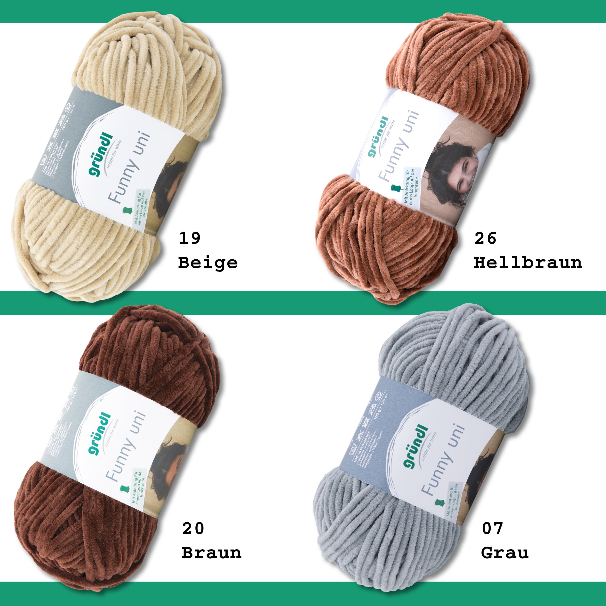 Gründl 100 G Funny Plain Knitting Crocheting Chenille Yarn Cuddly Yarn  Children's Fashion Amigurumi Cuddly Toys Scarves Polyester 25 Colors -   Ireland