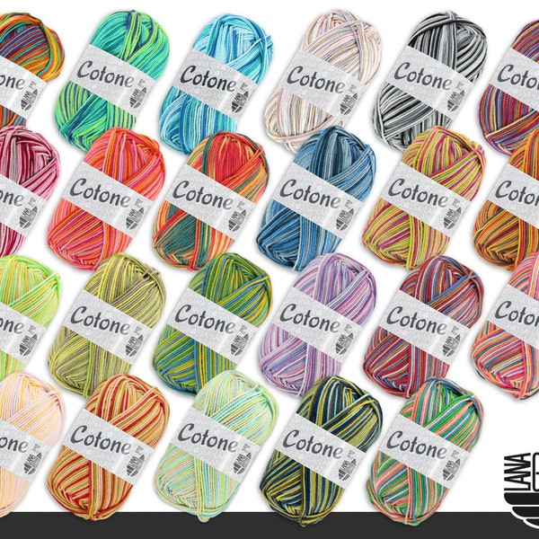 Lana Grossa 3 x 50 g Cotone Estampado Algodón Hilo básico Lana para tejer Ganchillo 23 colores