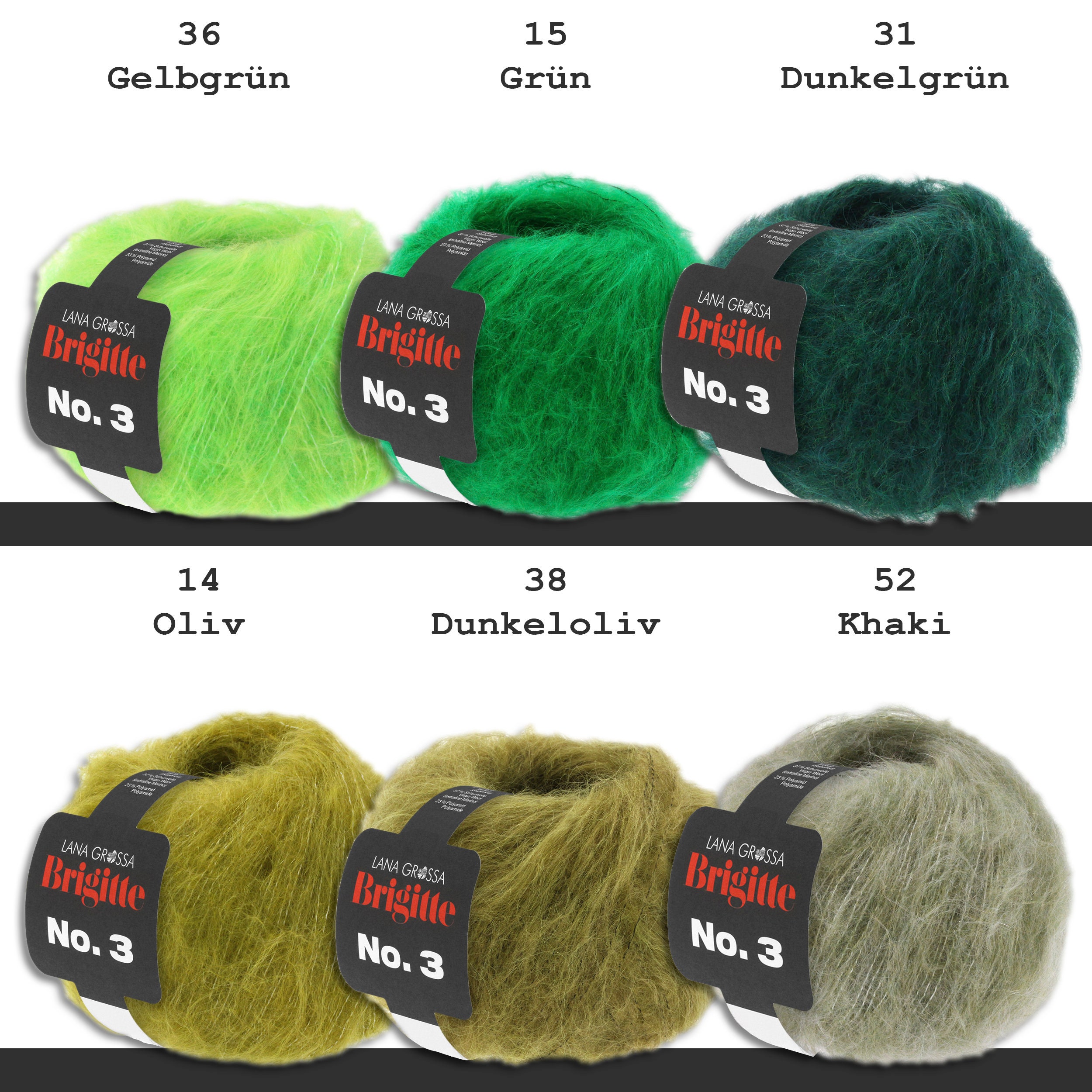 g No. x 49 Farben Brigitte Grossa 5 3 Schurwolle Mohair Garn Mohairmischung Polyamid 25 Lana Wolle