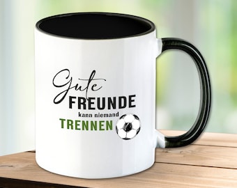 Mug with saying “Good friends can never be separated” T70 ceramic handle and inside black motif football friend 330 ml