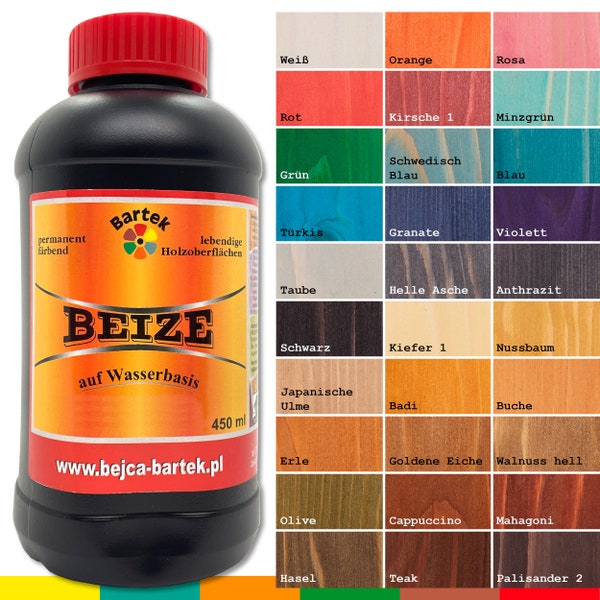 Bartek 450 ml Beize Wasserbeize Holzbeize Möbel Tischlerbeize 30 Farben zur Auswahl