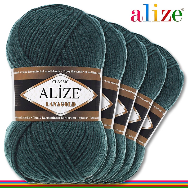 426 Petrol Handmade Alize 5 x 100 g Lanagold PREMIUM wool 49 percent wool and 51 percent acrylic