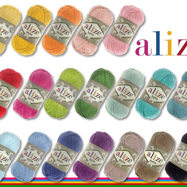 Alize 50 g Bella 100% Baumwolle Wolle Garn Amigurumi Häkeln Stricken 19 Farben