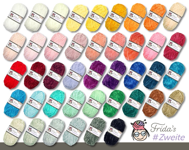 Frida's 100 g Zweite Chenille Wolle Stricken Häkeln Amigurumi samtig weich 42 Farben Bild 1