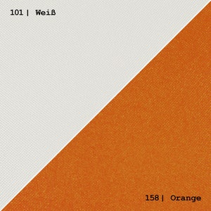 May include: A white and orange fabric swatch with the numbers 101 and 158 and the words "Wei&szlig;" and "Orange" printed on the fabric.