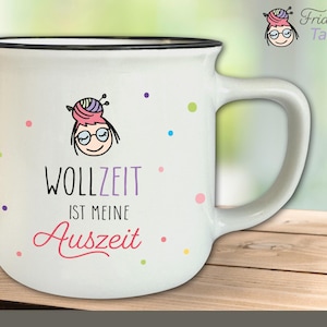 Caneca da Frida Branca com o Texto #12 &quot;Tempo de lã é meu tempo livre&quot; Caneca Vintage Tricô Crochê Presente 330 ml