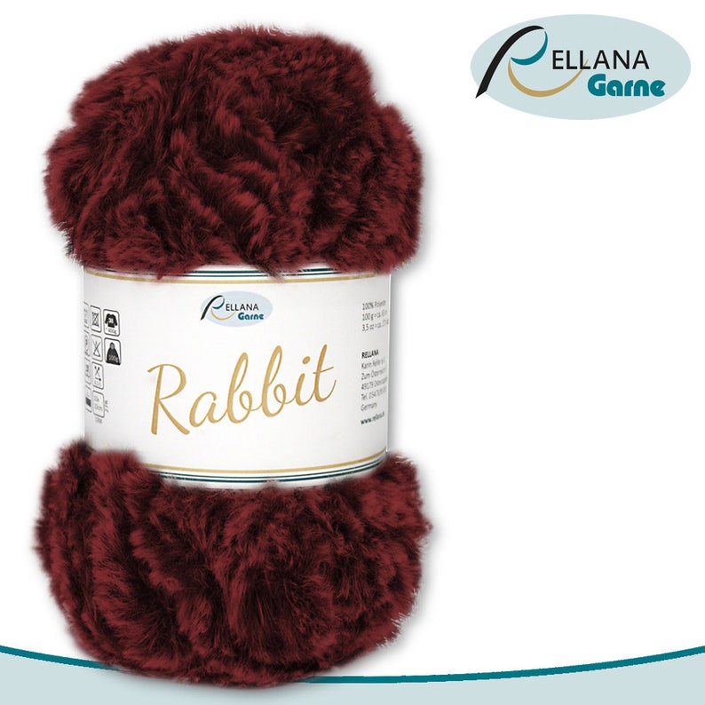 Rellana 100 g Rabbit Wool Chenille Wool Effect Wool Plush Yarn Cuddly Wool Yarn Fluffy Amigurumi 8 Colors 08 | Bordeaux