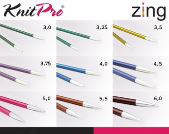 KnitPro Zing Austauschbare Nadelspitzen Länge 10 cm Aluminium 9 Größen