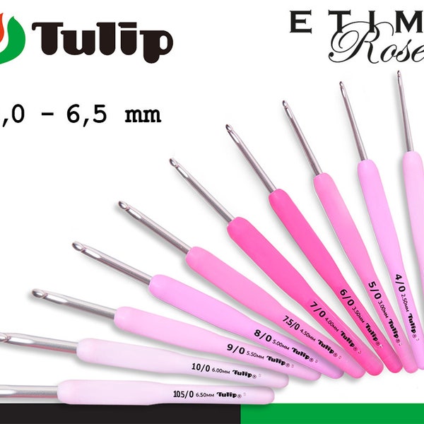 Tulip Etimo Rose Häkelnadel mit Komfortgriff ergonomischer Griff glatte Hakenspitze 11 Größen