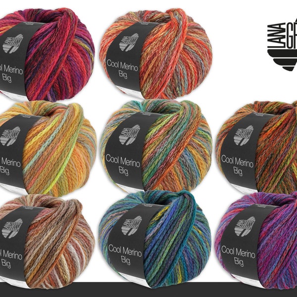 Lana Grossa 50 g Cool Merino Big Color Tejer Crochet Cadena Hilo Degradado Lana Virgen Voluminosa Suave 8 Colores