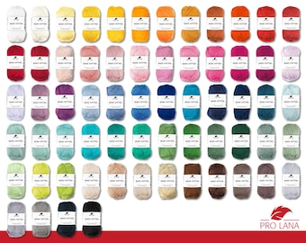 Pro Lana 50 g Basic Cotton Knitting Crochet Cotton mercerized Oeko-Tex certified Yarn Wool Basic Yarn 64 Colors