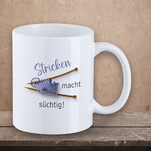 Caneca com dizer “Tricô é viciante!” T72 Ceramic Classic White Wool Hobby Gift 330 ml