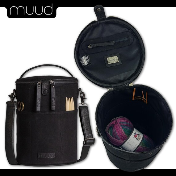 Muud Canvas Saturn XL Flower Black Shoulder Bag Storage Knitting
