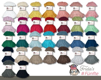 Frida's 3 x 250 g #Fifth Cotton Cord Wick Yarn Textile Yarn Diameter 5 mm Crocheting Knitting Macrame Yarn 30 Colors