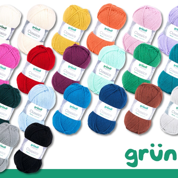 Gründl 50 g Classico Knitting Virgin Wool Merino superwash Polyacrylic Scarves Sweater Cuffs 20 colors