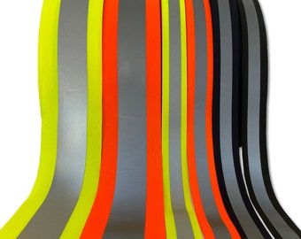 1 m fluoreszierendes Aufnähband Reflexionsband Sicherheitsband 20 mm-50 mm in 4 verschiedenen Farben Auswahl