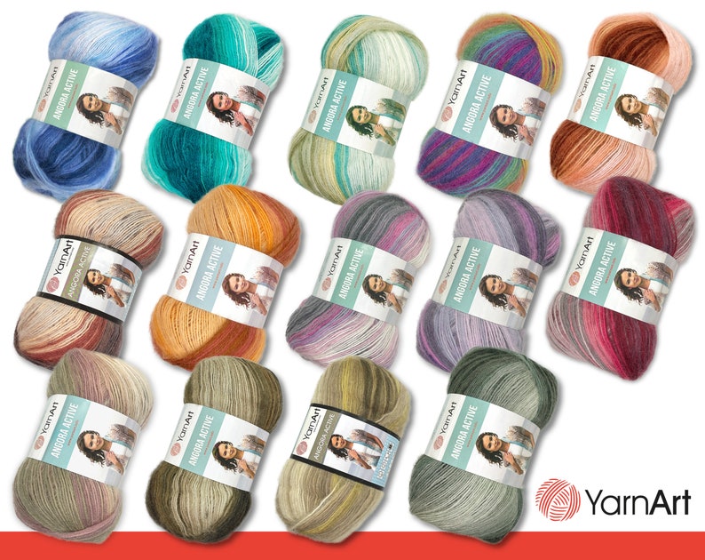YarnArt 100 g Angora Active Knitting Filato di lana all'uncinetto Mohair sfumato 14 colori immagine 1