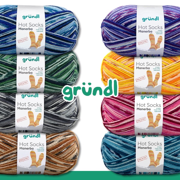 Gründl 150 g Hot Socks Manerba 6 fils de chaussettes laine dégradée crochet broderie bas chaussettes 8 couleurs