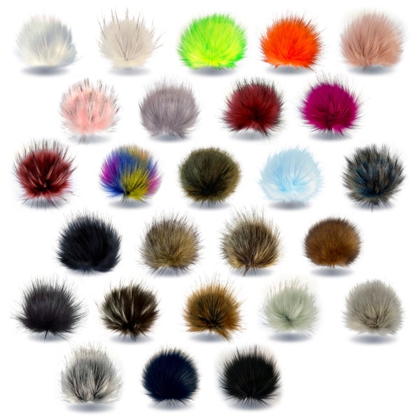 15-17 cm Pompon en fausse fourrure avec bouton-pression Pompon en fourrure Pompon en fourrure Pendentif chapeau | 26 couleurs différentes au choix