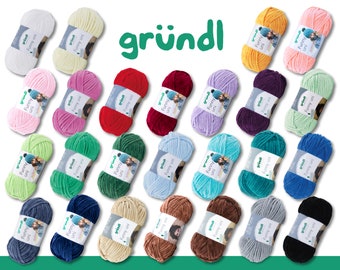 Gründl 100 g de fil chenille amusant uni pour tricot et crochet - Fil à câliner - Mode enfant - Amigurumi - Peluches - Foulards - Polyester - 25 couleurs