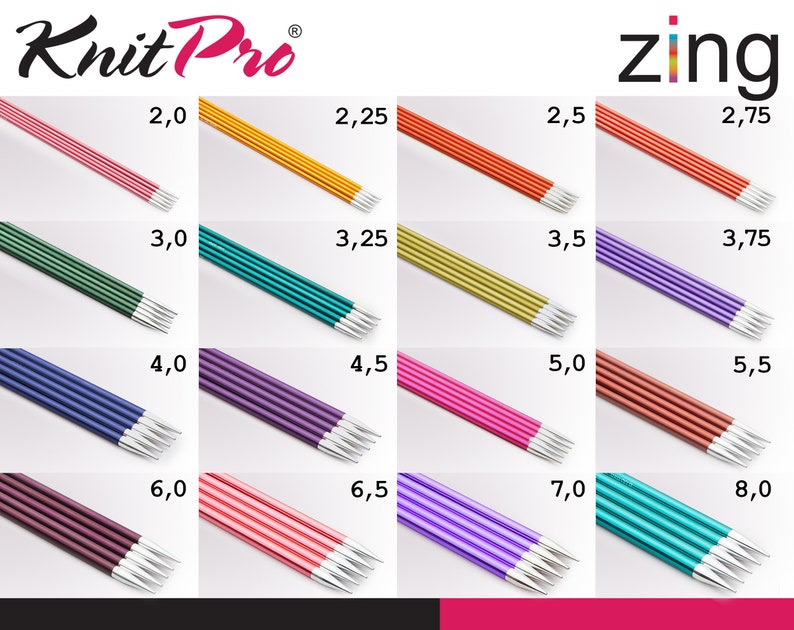 KnitPro Zing sock knitting needles 2 lengths 15 cm 20 cm needle play smooth surface easy various colors knitting 16 sizes image 1