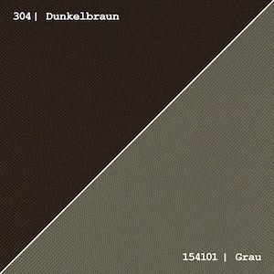 May include: Two fabric swatches, one dark brown and one light gray. The swatches are labeled with their corresponding color codes and names: 304 | Dunkelbraun and 154101 | Grau.