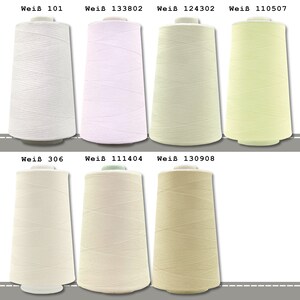 May include: Six spools of white thread in various shades of white, beige, and cream. The spools are labeled with the text "Wei&szlig;" and a number.
