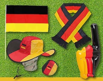 Fanpaket Superfan EM Fussball Deutschland Stabfahne, Umhang, Stirnband, Filz Hut