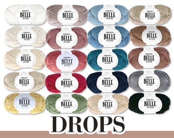 Drops 5 x 50 g Belle Wolle Baumwolle  Viskose Leinen Sommergarn Babygarn Basicgarn Öko-Tex Standard 100 Stricken Häkeln 20 Farben