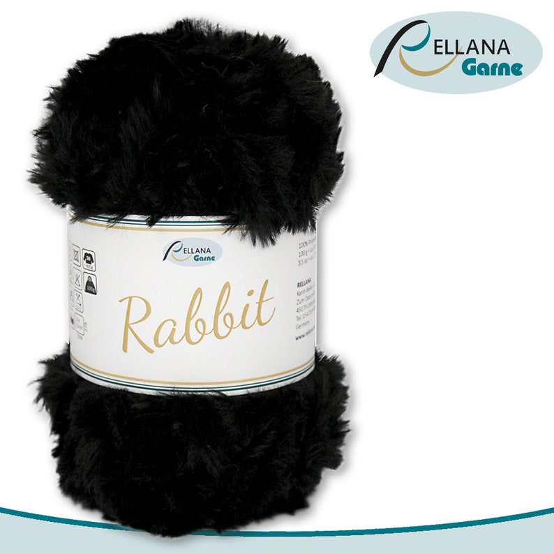 Rellana 100 g Rabbit Wool Chenille Wool Effect Wool Plush Yarn Cuddly Wool Yarn Fluffy Amigurumi 8 Colors 02 | Schwarz