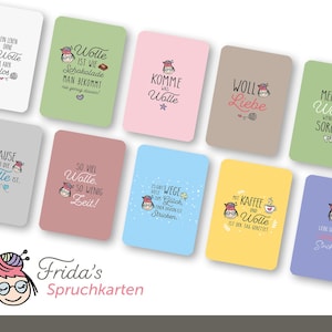 Frida's Spruchkarten DIN A6 abgerundete Ecken mit Spruch Wolle Garn Stricken Häkeln 350g Karton 10 Motive