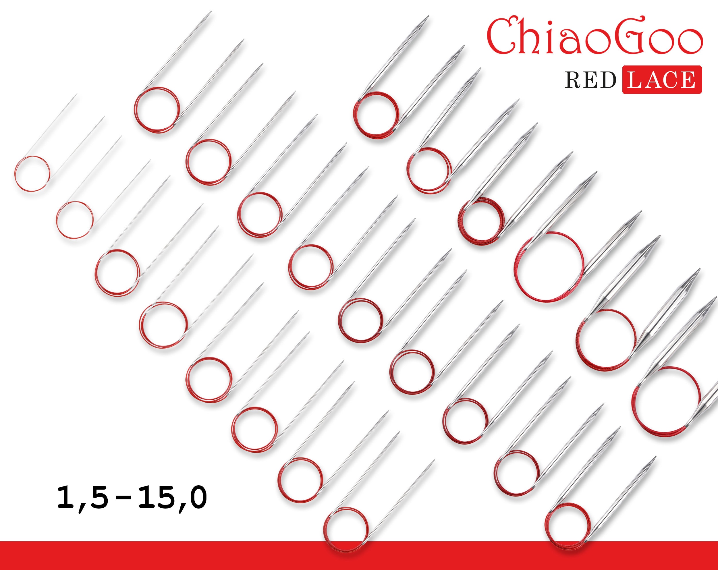 Chiaogoo Red Stainless Steel Double Point Knitting Needles – US 3 (3.25mm), 6 Inch Set
